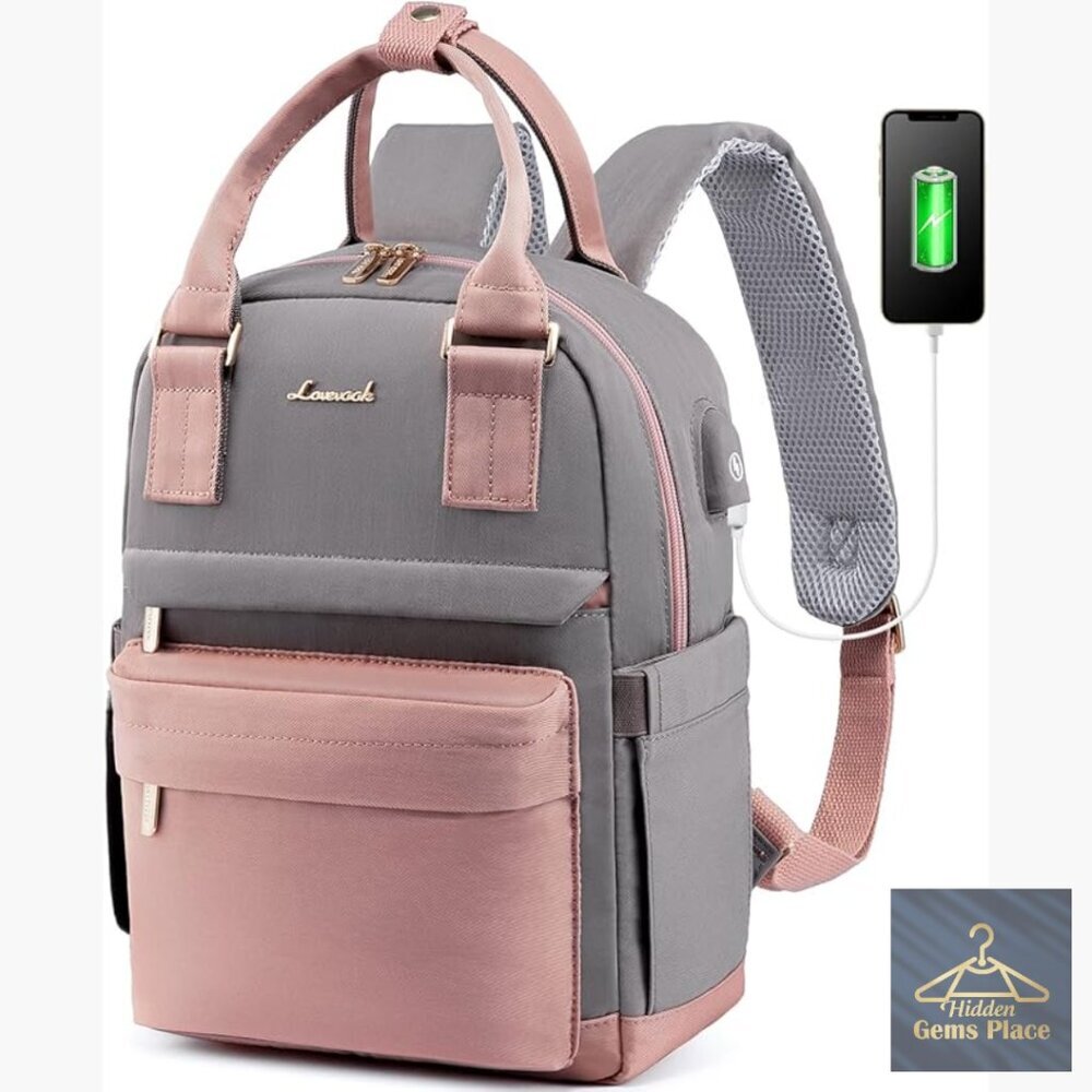Mini Backpack with USB Port, Waterproof Nylon Daypack for Travel School